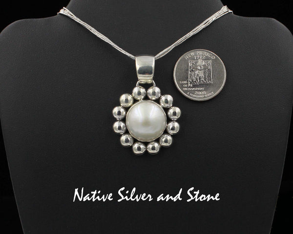 Z Artie Yellowhorse - Navajo<br>1-1/4"  Pendant<br>17mm White Mabe Pearl<br>Single Bead- Large <br>Sterling Silver