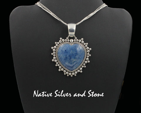 Z Artie Yellowhorse - Navajo<br>2-3/8" Pendant<br>30mm x 29mm Heart of Denim Lapis<br>Twist & Burst Bead/Scatterdots<br>Sterling Silver