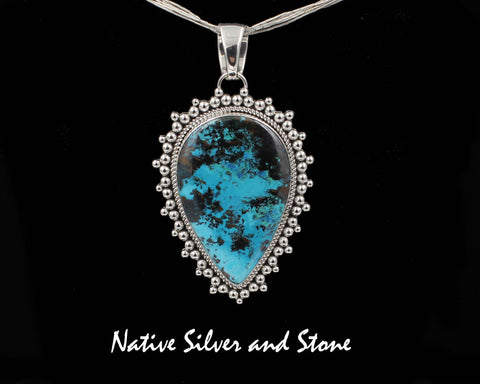 Z Artie Yellowhorse* - Navajo<br>3-3/8"  Pendant<br>Shattuckite<br>Large Reverse Teardrop<br>Single Twist - Burst Beads<br>Sterling Silver