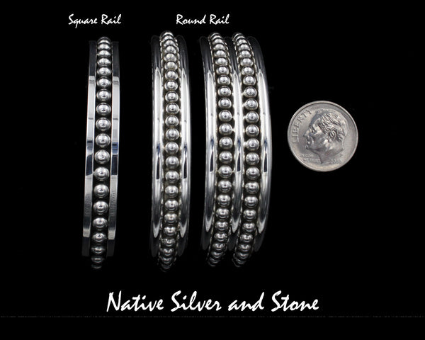 Z Artie Yellowhorse - Navajo<br>5/8" Bracelet Cuff<br>1/8" Small Beads/Dots<br>2 Rows - 3 Rails (Rounded)<br>Sterling Silver<br>Size 6-5/16 (Medium)