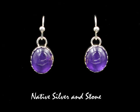 Z Artie Yellowhorse - Navajo<br>1/2" Earrings<br>Amethyst Oval<br>Plain "Pie Crust" Bezel<br>Hook<br>Sterling Silver