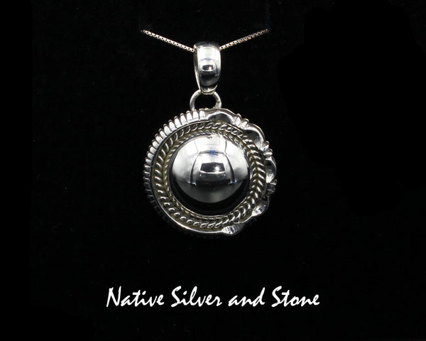 Artie Yellowhorse - Navajo<br>PDASTSCP<br>1"  Pendant - Small<br>16mm Dome<br>Single Twist & Sawcut w Pinches<br>Sterling Silver