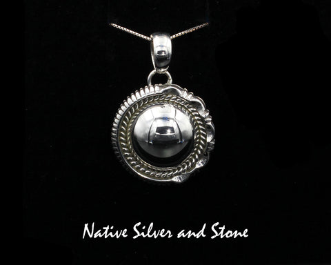 Artie Yellowhorse - Navajo<br>PDASTSCP<br>1"  Pendant - Small<br>16mm Dome<br>Single Twist & Sawcut w Pinches<br>Sterling Silver
