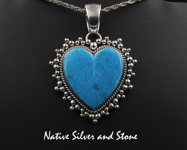 Z Artie Yellowhorse - Navajo<br>1-13/16" Pendant<br>32mm x 32mm XL Heart of <br>Blue Kingman Turquoise<br>Twist & Burst Bead/Scatterdots<br>Sterling Silver