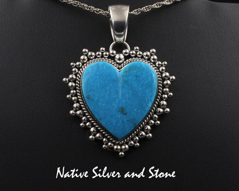 Z Artie Yellowhorse - Navajo<br>1-13/16" Pendant<br>32mm x 32mm XL Heart of <br>Blue Kingman Turquoise<br>Twist & Burst Bead/Scatterdots<br>Sterling Silver