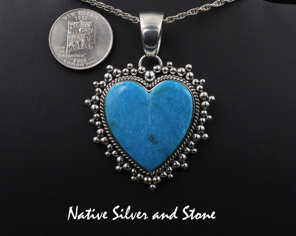 Z Artie Yellowhorse - Navajo<br>1-13/16" Pendant<br>32mm x 32mm XL Heart of <br>Blue Kingman Turquoise<br>Twist & Burst Bead/Scatterdots<br>Sterling Silver