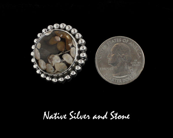 Z Artie Yellowhorse - Navajo <br>1-3/16" Ring - Round-Large<br>23mm Peanutwood<br>Single Bead<br>Sterling Silver<br>Size 8