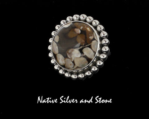 Z Artie Yellowhorse - Navajo <br>1-3/16" Ring - Round-Large<br>23mm Peanutwood<br>Single Bead<br>Sterling Silver<br>Size 8
