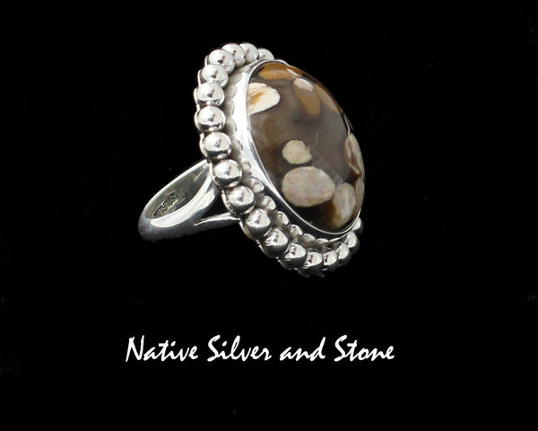Z Artie Yellowhorse - Navajo <br>1-3/16" Ring - Round-Large<br>23mm Peanutwood<br>Single Bead<br>Sterling Silver<br>Size 8