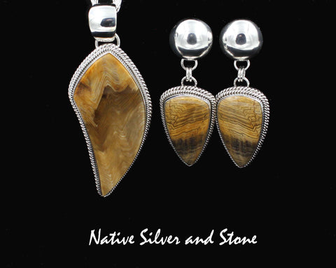 Z Artie Yellowhorse* - Navajo<br>Set - Sequoia Wood - Fossilized<br>Pendant Freeform<br>& Earrings-Dangle Post<br>Reverse Teardrop<br>Sterling Silver