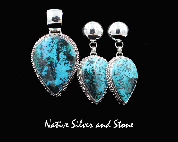 Z Artie Yellowhorse* - Navajo<br>Set - Shattuckite<br>Pendant & Earrings-Dangle Post<br>Reverse Teardrop<br>Sterling Silver