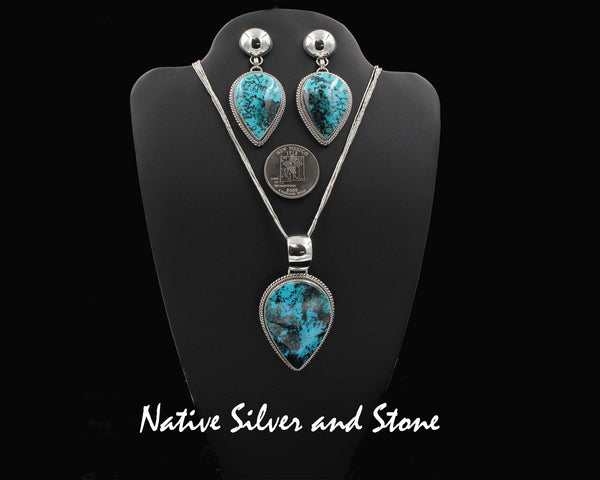 Z Artie Yellowhorse* - Navajo<br>Set - Shattuckite<br>Pendant & Earrings-Dangle Post<br>Reverse Teardrop<br>Sterling Silver