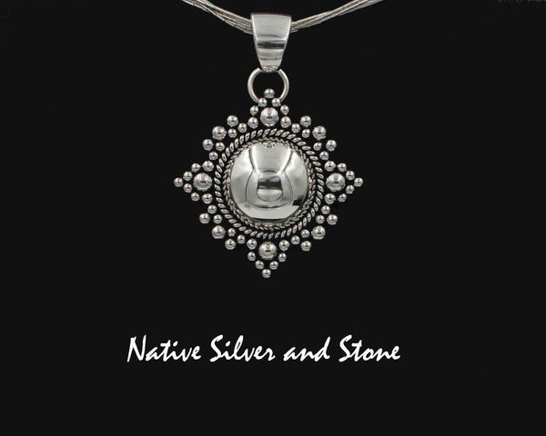 Artie Yellowhorse - Navajo<br>1-5/8" Pendant - Small Version<br>Snowflake/Star Domed<br>Sterling Silver
