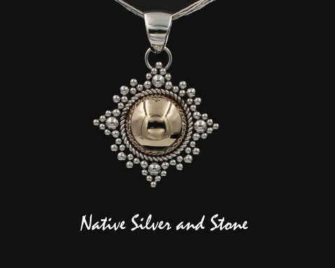 Artie Yellowhorse - Navajo<br>1-5/8" Pendant - Small Version<br>Snowflake/Star Domed<br>14k Gold & Sterling Silver