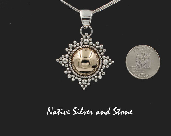 Artie Yellowhorse - Navajo<br>1-5/8" Pendant - Small Version<br>Snowflake/Star Domed<br>14k Gold & Sterling Silver