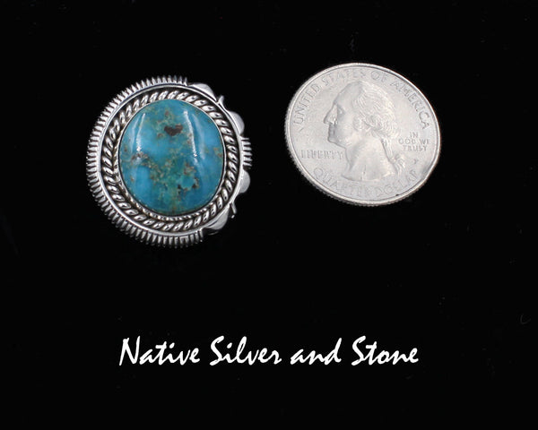 Z Artie Yellowhorse - Navajo<br>RGTTSC<br>1" Ring - Oval<br>17x 15mm Turquoise<br>Single Twist & Sawcut w Pinches<br>Sterling Silver<br>Size 8