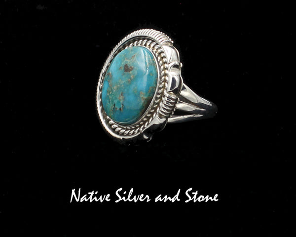 Z Artie Yellowhorse - Navajo<br>RGTTSC<br>1" Ring - Oval<br>17x 15mm Turquoise<br>Single Twist & Sawcut w Pinches<br>Sterling Silver<br>Size 8