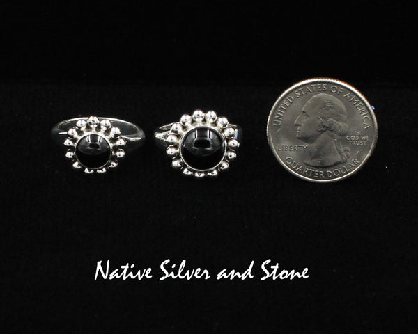Artie Yellowhorse - Navajo<br>5/8" Ring<br>10mm Onyx<br>Round<br>Single Bead<br>Sterling Silver<br>Sizes 7 & 8