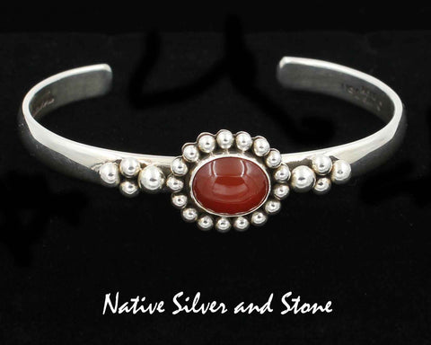 Z Artie Yellowhorse - Navajo<br>BCNSB<br>1/4"  Bracelet Cuff<br>12mm x 10mm Carnelian<br>Horizontal Oval<br>Single Bead<br>Sterling Silver<br>by Richard "Little" Yellowhorse<br>Size 6-1/4 (Small-Medium)