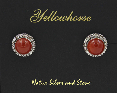 Z Artie Yellowhorse - Navajo<br>9/16"  Earrings - Post<br>10mm Carnelian Round<br>Double Twist - Large & Small<br>Sterling Silver