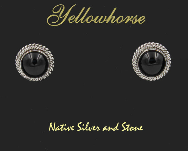 Z Artie Yellowhorse - Navajo<br>9/16" Earrings - Post<br>10mm Onyx<br>Double Twist - Large & Small<br>Sterling Silver