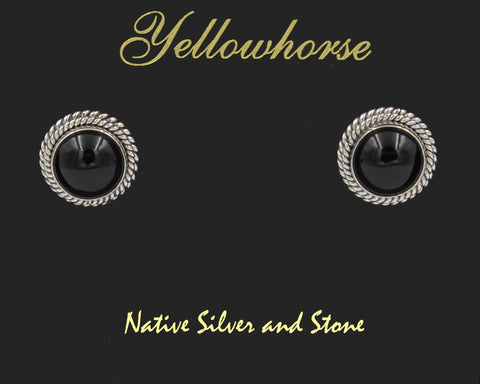 Z Artie Yellowhorse - Navajo<br>9/16" Earrings - Post<br>10mm Onyx<br>Double Twist - Large & Small<br>Sterling Silver