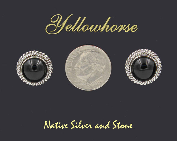 Z Artie Yellowhorse - Navajo<br>9/16" Earrings - Post<br>10mm Onyx<br>Double Twist - Large & Small<br>Sterling Silver