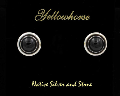 Z Artie Yellowhorse - Navajo<br>5/8" Earrings - Round<br>Shadowbox<br>10mm Onyx <br>Post<br>Sterling Silver