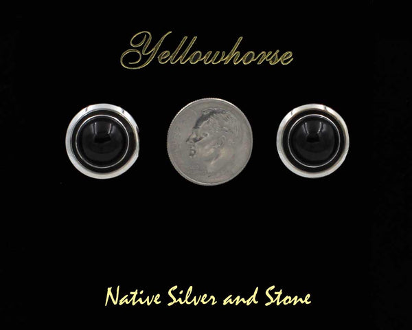 Z Artie Yellowhorse - Navajo<br>5/8" Earrings - Round<br>Shadowbox<br>10mm Onyx <br>Post<br>Sterling Silver