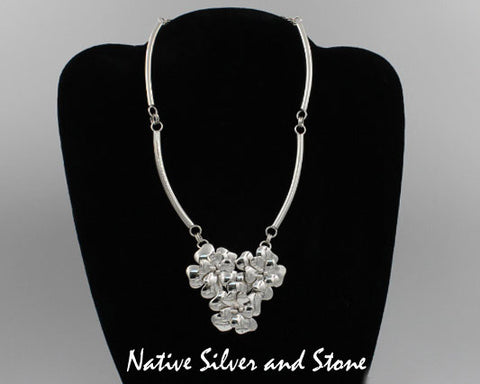 Z Artie Yellowhorse - Navajo<br>Necklace 3D-2 Layer Dogwood Flower<br>3 Blossoms Sterling Silver