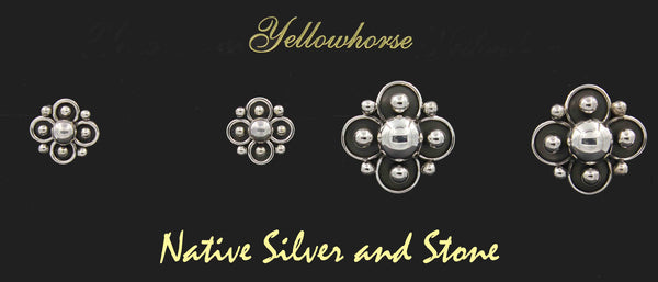 Z Artie Yellowhorse - Navajo<br>1" Earrings<br>4 Leaf Clover/Flower (Large)<br>Shadowbox<br>Post<br>Sterling Silver