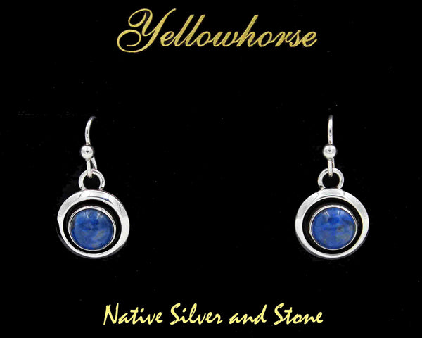 Z Artie Yellowhorse - Navajo<br>1/2" Earrings - Round<br>8mm Denim Lapis<br>Shadowbox<br>Hook<br>Sterling Silver
