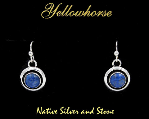 Z Artie Yellowhorse - Navajo<br>1/2" Earrings - Round<br>8mm Denim Lapis<br>Shadowbox<br>Hook<br>Sterling Silver