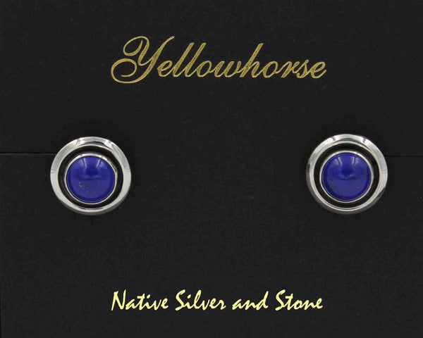 Z Artie Yellowhorse - Navajo<br>1/2" Earrings - Round <br>8mm  Lapis Lazuli <br>Shadowbox<br>Post<br>Sterling Silver
