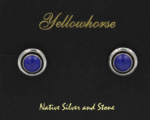 Z Artie Yellowhorse - Navajo<br>1/2" Earrings - Round <br>8mm  Lapis Lazuli <br>Shadowbox<br>Post<br>Sterling Silver