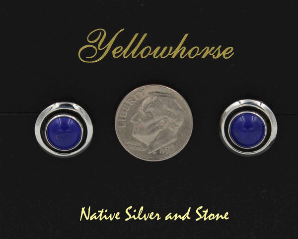 Z Artie Yellowhorse - Navajo<br>1/2" Earrings - Round <br>8mm  Lapis Lazuli <br>Shadowbox<br>Post<br>Sterling Silver