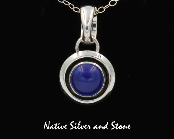 Z Artie Yellowhorse - Navajo<br>1/2" Pendant<br>8mm Lapis Lazuli<br>Domed Shadowbox<br>Sterling Silver