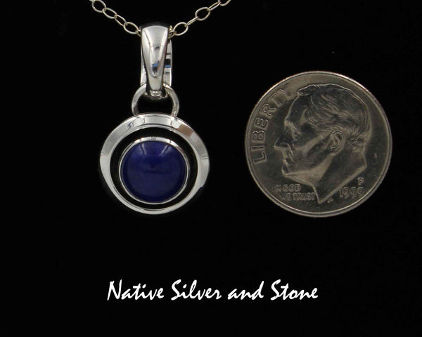 Z Artie Yellowhorse - Navajo<br>1/2" Pendant<br>8mm Lapis Lazuli<br>Domed Shadowbox<br>Sterling Silver