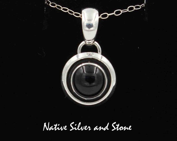 Z Artie Yellowhorse - Navajo<br>Pendant - 1/2"<br>8mm Onyx Domed Shadowbox<br>Sterling Silver