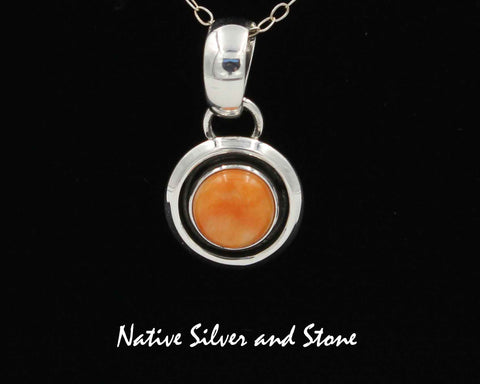 Artie Yellowhorse - Navajo<br>1/2" Pendant<br>8mm Orange Spiny<br>Small Domed Shadowbox<br>Sterling Silver