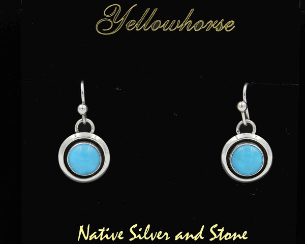 Z Artie Yellowhorse - Navajo<br>1/2" Earrings - Round<br>8mm Sleeping Beauty Turquoise<br>Shadowbox<br>Hook<br>Sterling Silver