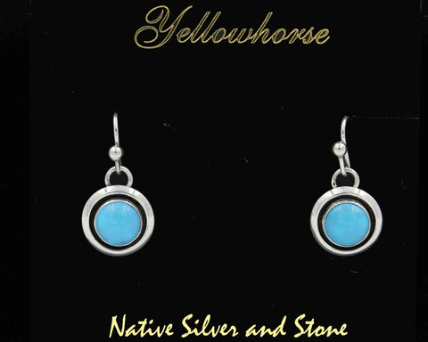Z Artie Yellowhorse - Navajo<br>1/2" Earrings - Round<br>8mm Sleeping Beauty Turquoise<br>Shadowbox<br>Hook<br>Sterling Silver