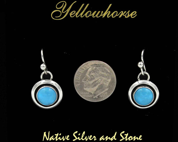 Z Artie Yellowhorse - Navajo<br>1/2" Earrings - Round<br>8mm Sleeping Beauty Turquoise<br>Shadowbox<br>Hook<br>Sterling Silver