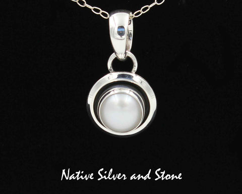 Z Artie Yellowhorse - Navajo<br>1/2" Pendant<br>8mm Freshwater White Pearl<br> Light-Medium<br>Shadowbox<br>Sterling Silver 0917