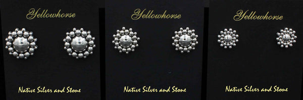 Z Artie Yellowhorse - Navajo<br>ERPASBB2<br>3/4" Earrings<br>Snowflake/Burst Beads Sz2 (Medium)<br>Hook<br>Sterling Silver