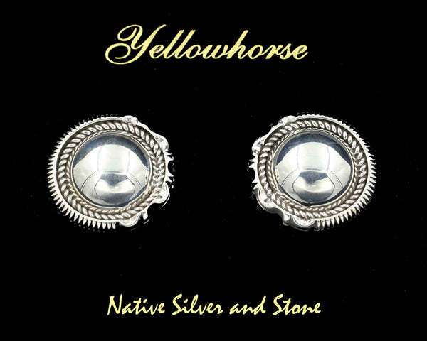 Z Artie Yellowhorse - Navajo<br>EPTSCP<br>1" Earrings - Clip <br>Dome - Medium<br>Single Twist Wire <br>Sawcut with Pinches<br>Sterling All-Silver