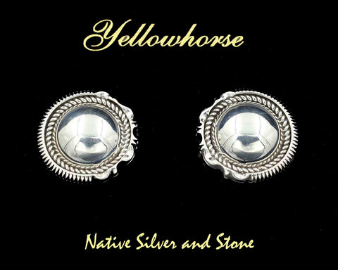 Z Artie Yellowhorse - Navajo<br>EPTSCP<br>1" Earrings - Clip <br>Dome - Medium<br>Single Twist Wire <br>Sawcut with Pinches<br>Sterling All-Silver