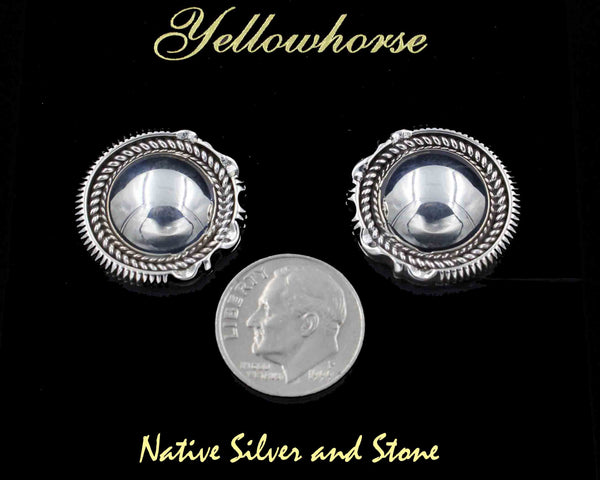 Z Artie Yellowhorse - Navajo<br>EPTSCP<br>1" Earrings - Clip <br>Dome - Medium<br>Single Twist Wire <br>Sawcut with Pinches<br>Sterling All-Silver