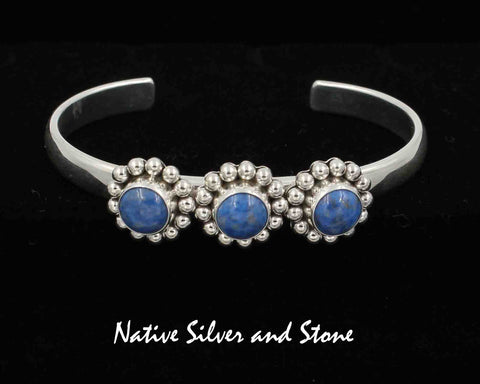 Z Artie Yellowhorse - Navajo<br>BCLSB<br>1/4" Bracelet Cuff<br>8mm x 3 Round Denim Lapis<br>Single Bead<br>Sterling Silver<br>Size 6-1/8 (Small)