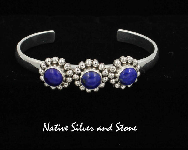 Z Artie Yellowhorse - Navajo<br>BCLSB<br>1/4" Bracelet Cuff<br>8mm x 3 Round Lapis  Lazuli<br>Single Bead<br>Sterling Silver<br>Size 6-1/8 (Small)